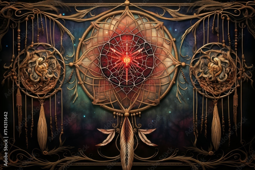 Ornate dreamcatcher tapestries, woven with threads of hope and woven dreams - Generative AI