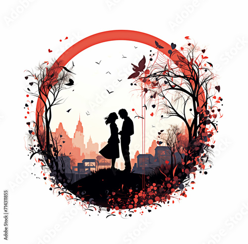 a couple in love, illustration of love, drawing for postcard, card, congratulations. Valentine's Day celebration