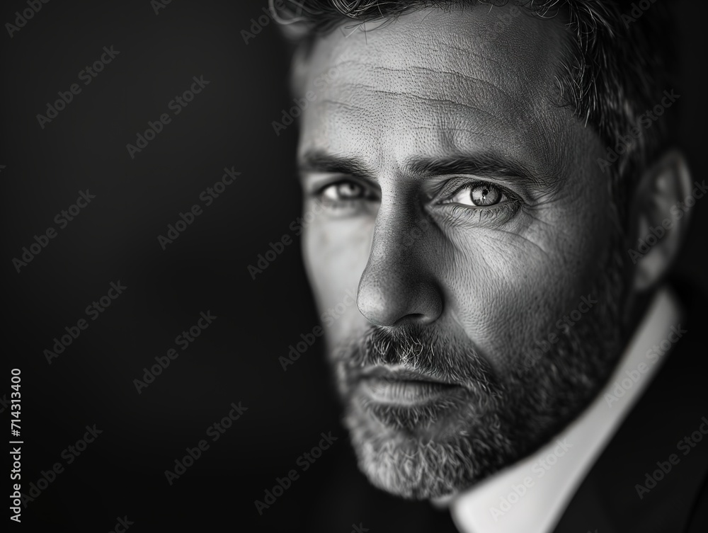 Black and white portrait of a presentable man.