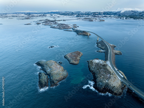 Obraz na płótnie The Atlantic Ocean Road with Storseisundet Bridge iin winter (Nordmore, Norway). w salonie