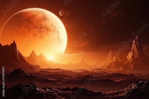 Exoplanet with Sun  Planets  and Orange Atmosphere