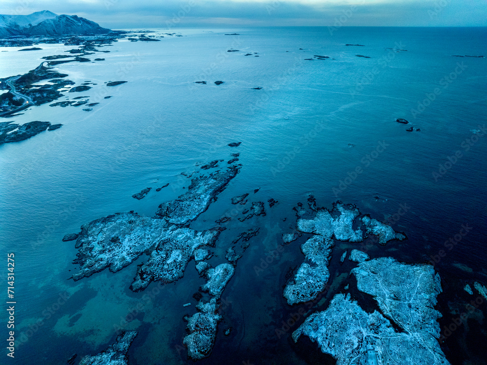 The Atlantic Ocean Road with Storseisundet Bridge in winter (Nordmore, Norway).
