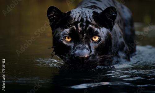 a image of a black panther in the water