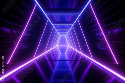 a purple neon lighted tunnel in a dark tunnel