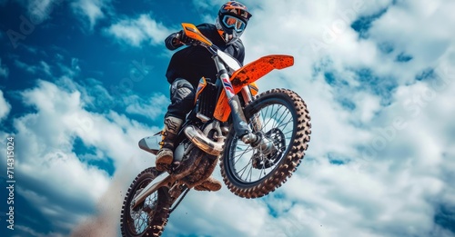 a man riding a dirt bike is taking a leap