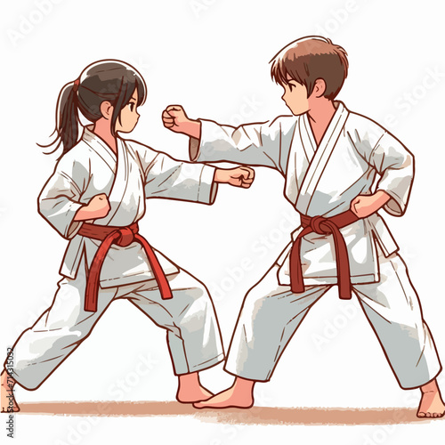 karate training kids in kimono 