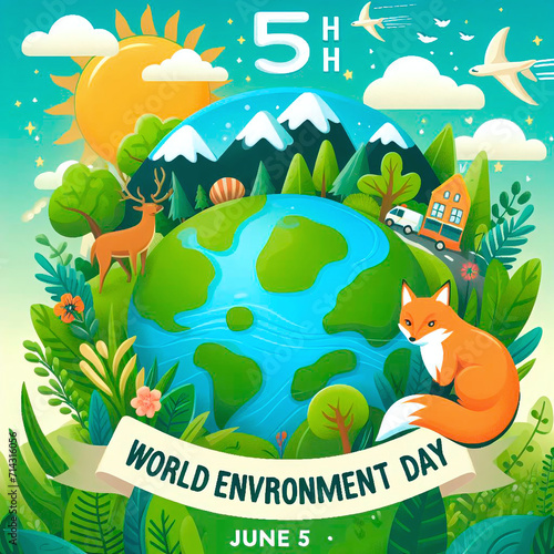 World Environment Day poster in flat style. Vector illustration of world environment day.