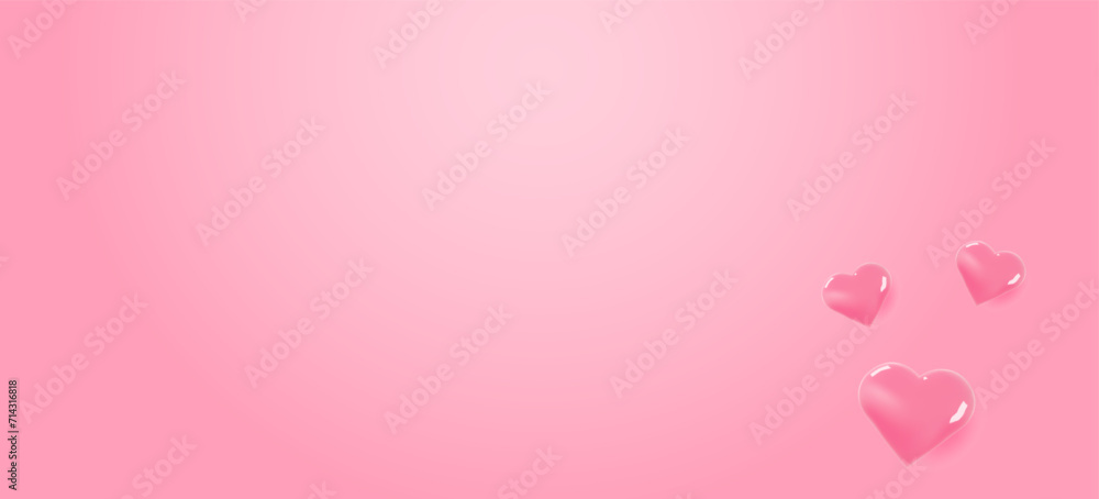 Realistic elements in shape of heart flying on pink background. Happy Valentine's Day. Vector illustration