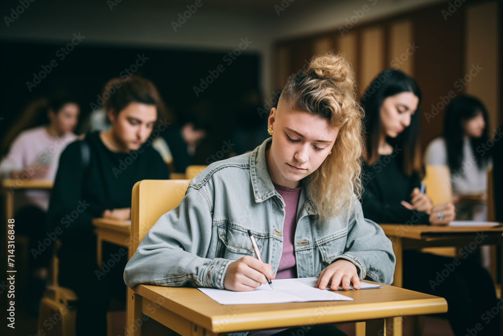 Portrait of a LGBQT student in class at a desk Portrait of a LGBQT student in class at a desk