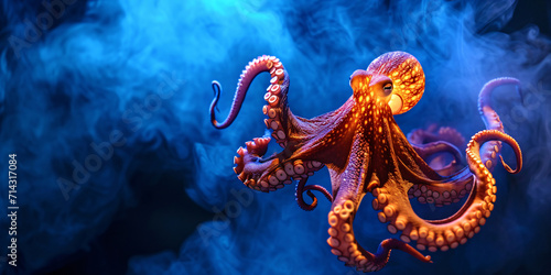 orange Octopus in blue smoke