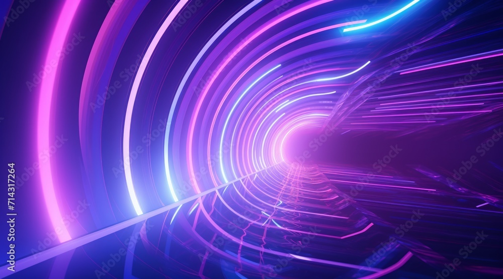 Naklejka premium ethereal neon tunnels in the dark neon tunnel and blue