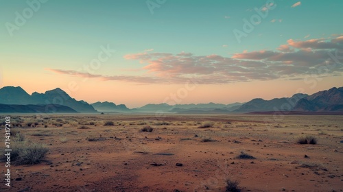  a desert with mountains in the distance and a few clouds in the sky over the desert and a few bushes in the foreground and a few bushes in the foreground.