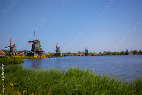 Zaanse Schans Windill  View in the Netherlands photo