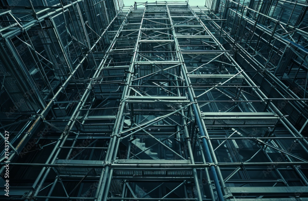 an architecturally structured building with scaffolding
