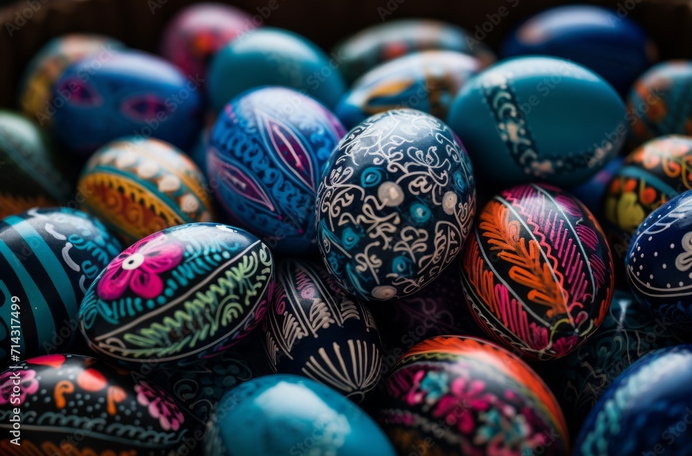 an image of a pile of painted ceramic eggs an image of a pile of painted ceramic eggs