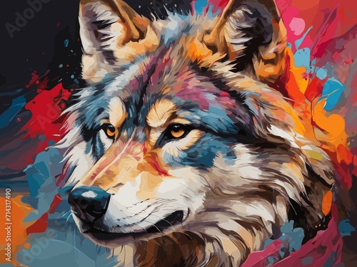 abstract portrait of an wolf with colorful 
