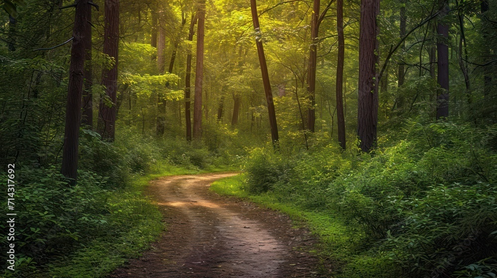 a dirt road in the middle of a forest with lots of trees and bushes on both sides of the dirt road is surrounded by tall trees and lush green foliage. a dirt road in the middle of a forest with lots of trees and bushes on both sides of the dirt road is surrounded by tall trees and lush green foliage.