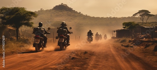 four motorcycles on a dirt road