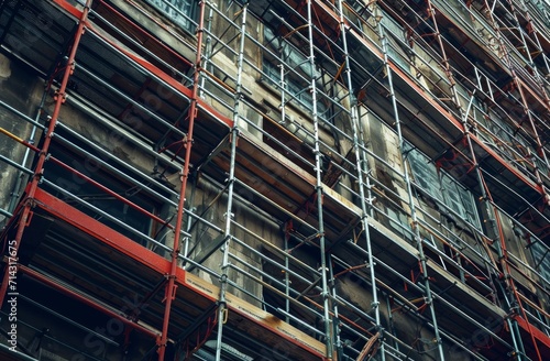 an architecturally structured building with scaffolding