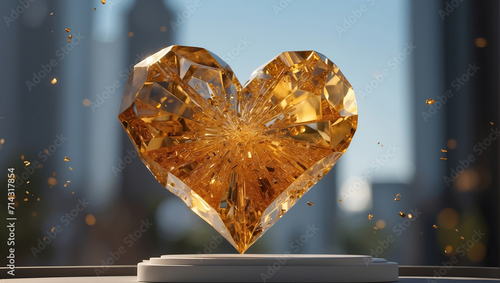 Fototapeta premium Heart Love with Glass Sculpture, Abstract Background, using Generative ai