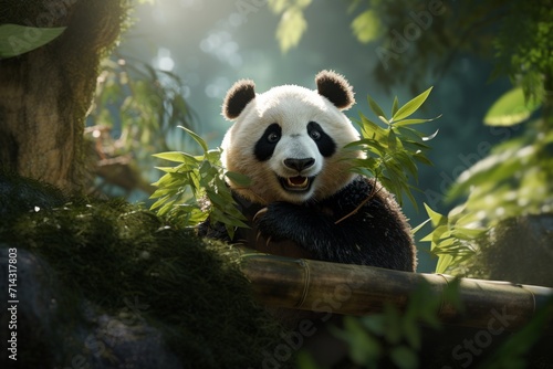 clinging panda eating bamboo