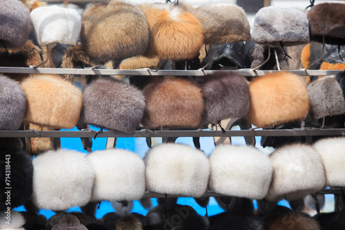 Lots of fur hats for sale