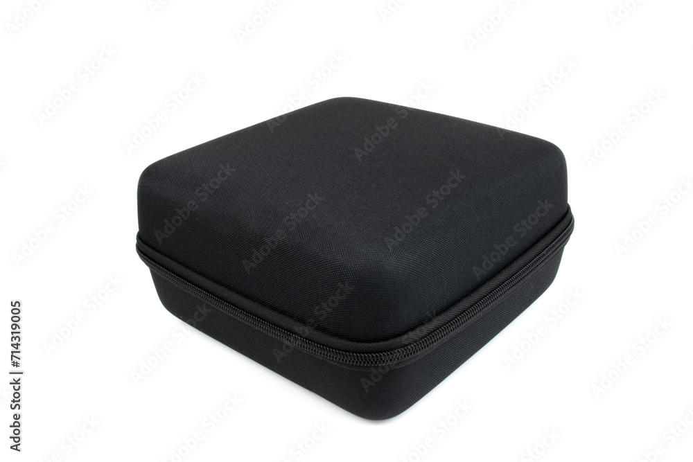 Black case for storing and carrying things with a lock. The box is a close-up, isolated on white. Black case for storing and carrying things with a lock. The box is a close-up, isolated on white.