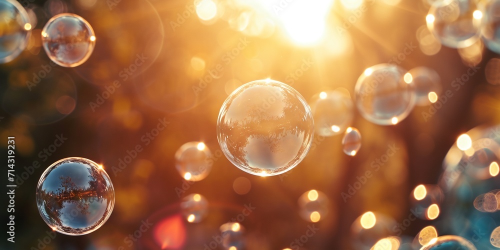 Abstract beautiful transparent soap bubbles floating on sunset background, romantic outdoor park backgrounds. Abstract beautiful transparent soap bubbles floating on sunset background, romantic outdoor park backgrounds.