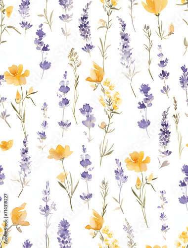 Watercolor Lavender and Buttercup Pattern