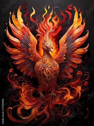 Magical Phoenix Rising Artwork - Symbolic Mythical Illustration of Rebirth and Transformation from Ashes in Stunning 9:16 Aspect Ratio for Metal Posters And More