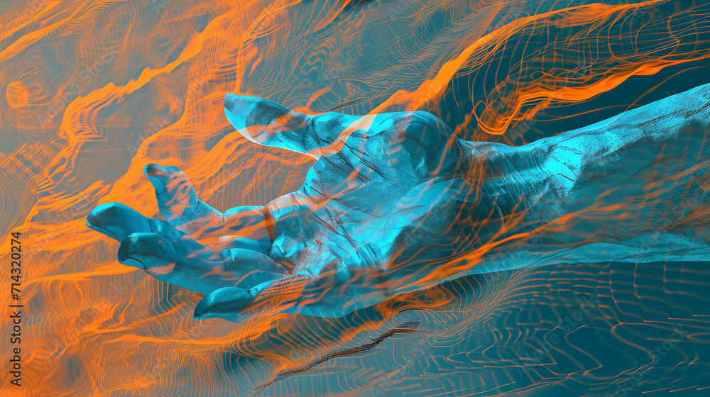 Digital Harmony: Surrealistic Data Dance in Orange and Blue. Generative AI