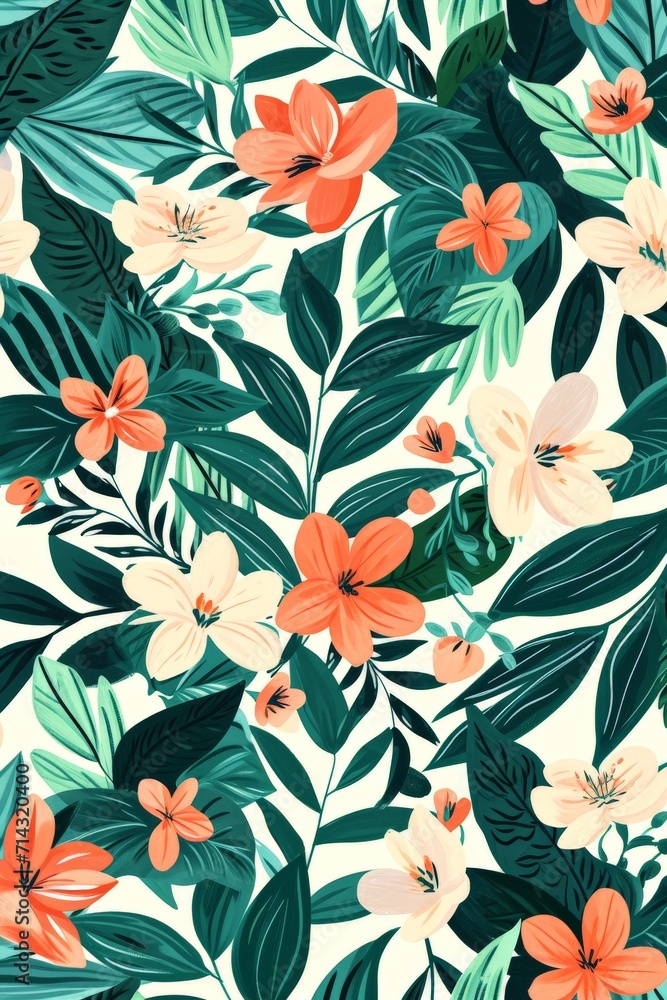 Green and Orange Floral Design on White Background Green and Orange Floral Design on White Background