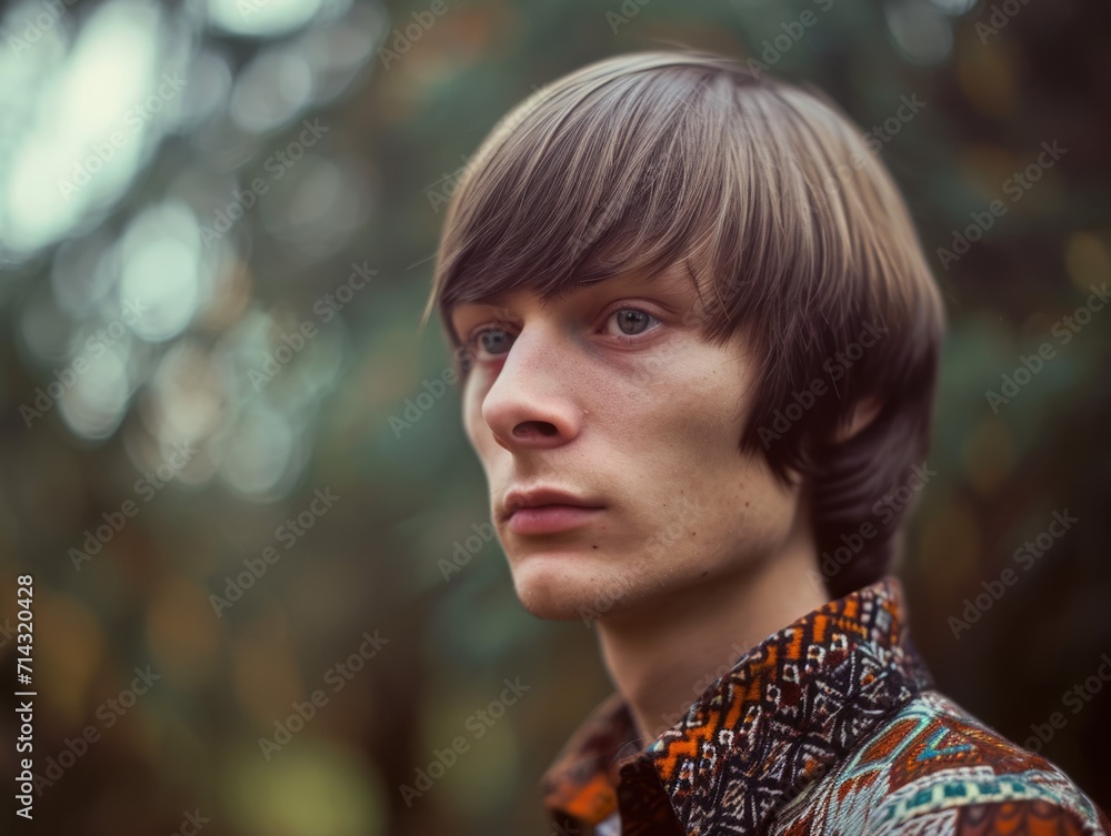 Photorealistic Adult White Man with Brown Straight Hair vintage Illustration. Portrait of a person in 1960s era aesthetics. Mod fashion. Historic photo Ai Generated Horizontal Illustration. Photorealistic Adult White Man with Brown Straight Hair vintage Illustration. Portrait of a person in 1960s era aesthetics. Mod fashion. Historic photo Ai Generated Horizontal Illustration.