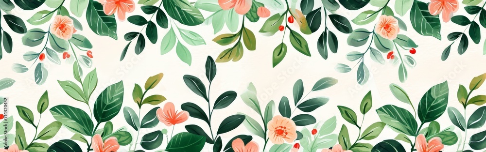 Floral and Leaf Pattern on White Background Floral and Leaf Pattern on White Background