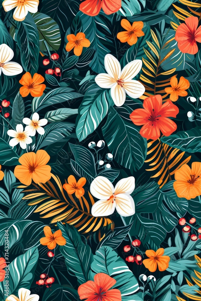 Floral Pattern With Orange and White Flowers Floral Pattern With Orange and White Flowers