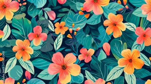 Colorful Flower Pattern With Leaves and Flowers