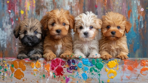 Group of cute puppies on a grunge background. Studio shot. Generative AI