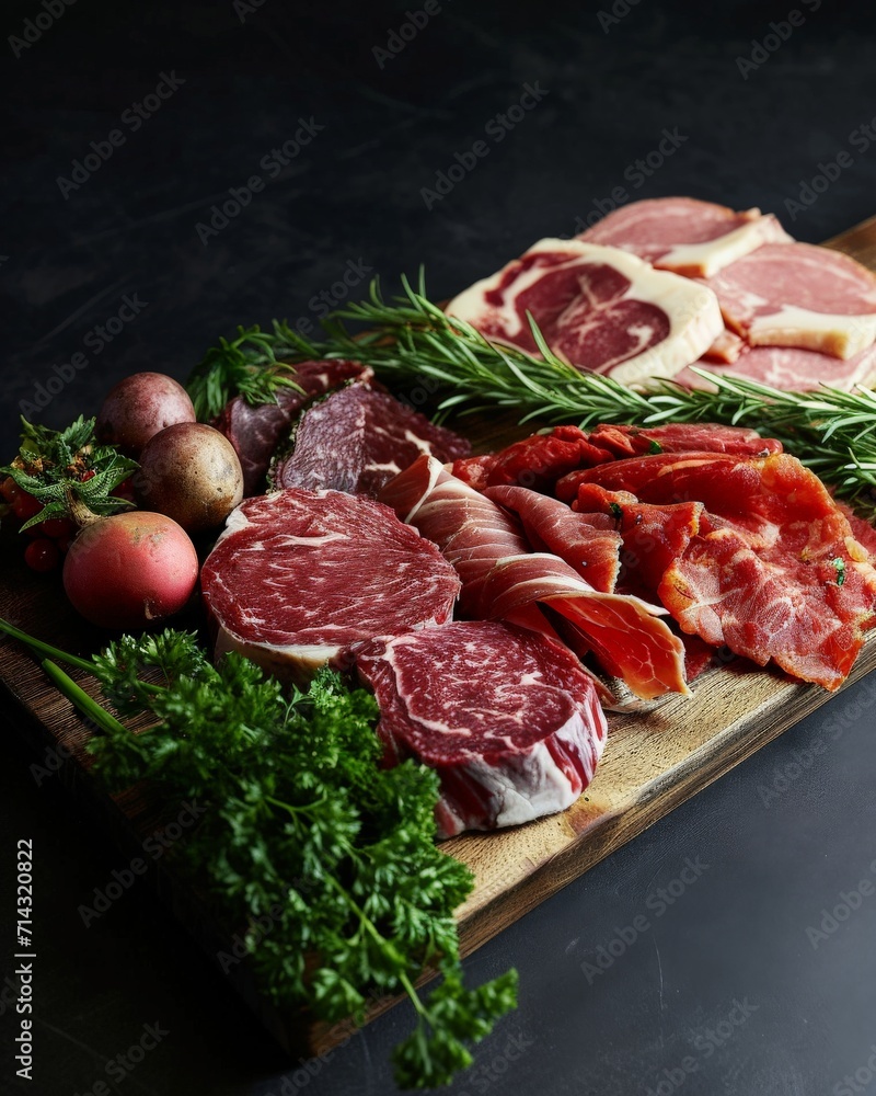 Fresh Meat and Vegetable Wooden Board