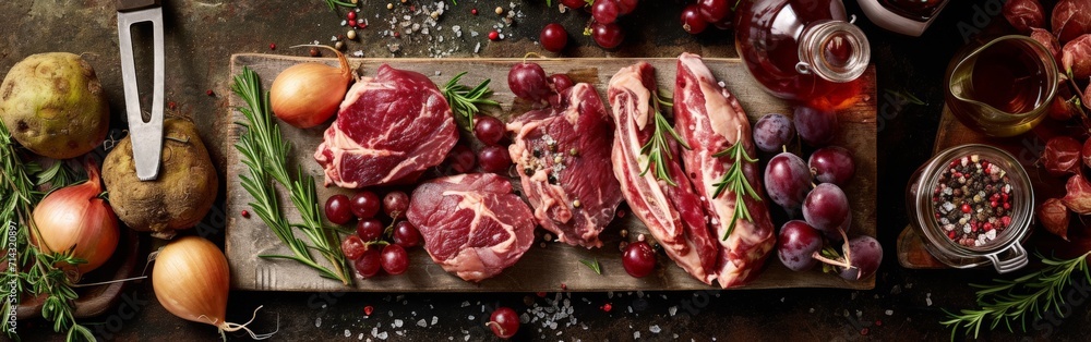 Fresh Meat and Vegs Beside Cutting Board Fresh Meat and Vegs Beside Cutting Board