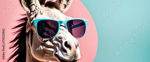 Creative animal concept. donkey in sunglass shade glasses isolated