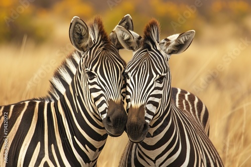 Two plains zebras  Equus burchelli  in natural habitat  South Africa.