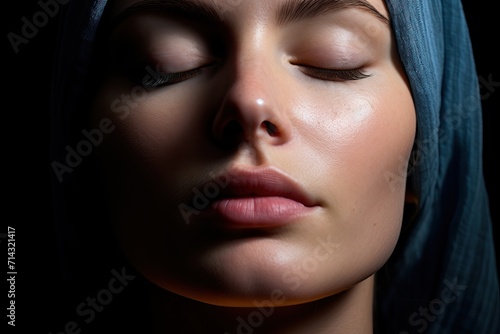 beauty portrait and natural face woman with closed eyes after spa procedures. Relax
