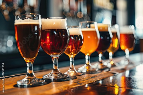 Assorted Beer Glasses on Bar