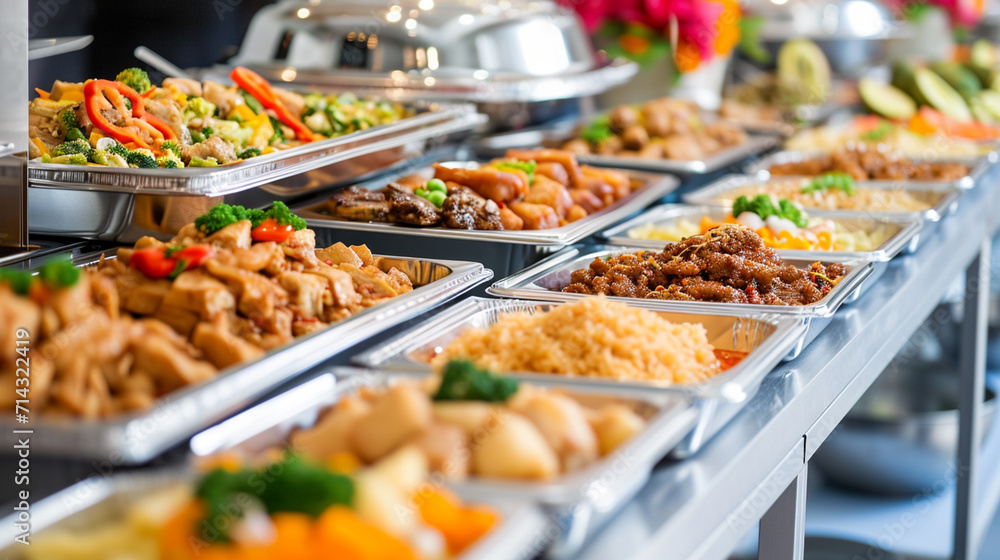 Buffet table scene of take out or delivery foods. Ai Generative Buffet table scene of take out or delivery foods. Ai Generative