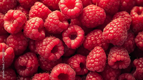 Background of fresh sweet red raspberries arranged together representing concept. Ai Generative photo