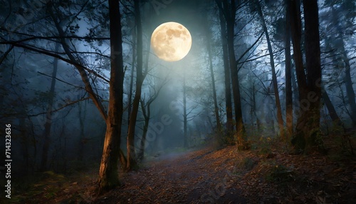 scary spooky dark forest at night with full moon © Heaven