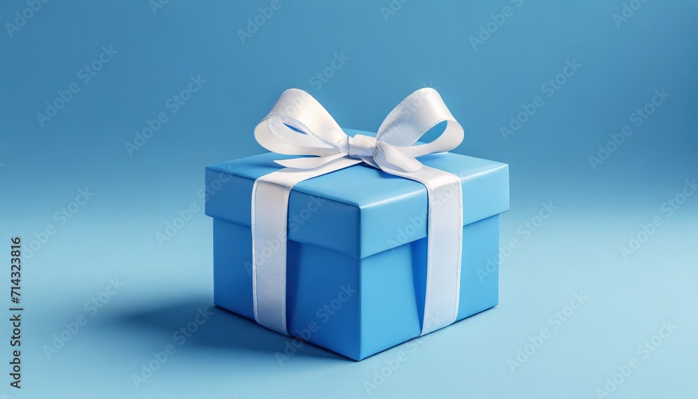 Fototapeta premium blue gift box with white bow on light blue background 3d render 3d illustration genarative ai