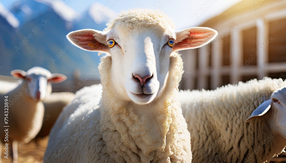 white fluffy sheep farm portrait looking at camera on clear background funny moment farmland animals concept with generative ai white fluffy sheep farm portrait looking at camera on clear background funny moment farmland animals concept with generative ai