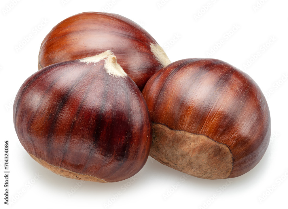 Raw chestnuts isolated on white background. Portuguese traditional snack autumn street food. Raw chestnuts isolated on white background. Portuguese traditional snack autumn street food.