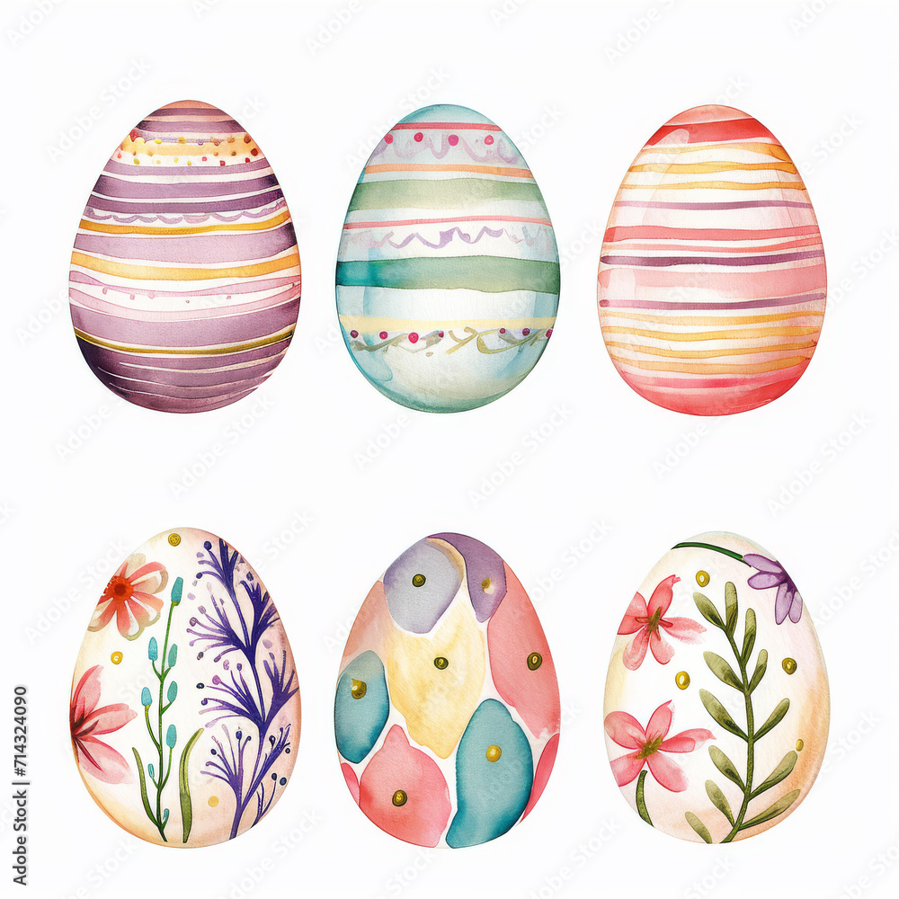 Hand-painted Watercolor Easter Eggs Collection
